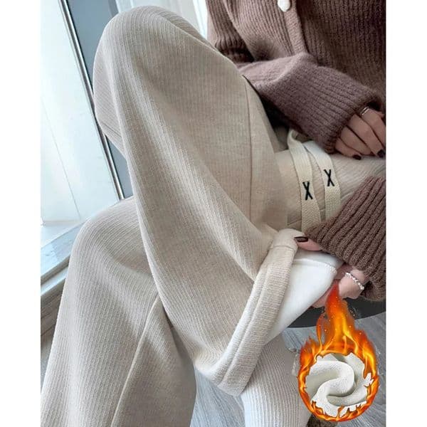Winter Girls High Waisted Baggy Plush Pants Female Straight Leg Warm Thermal Trousers Lady Korean Drawstring Casual 251129BANJIA