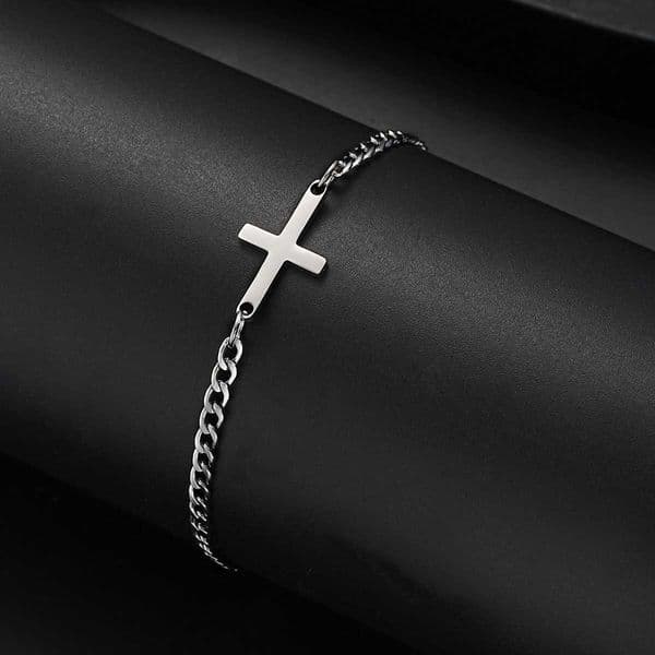 Simple Mens Stainless Steel Cross Cuban Bracelets Punk Silver Color Charm Bracelet Fashion Hip Hop Daily Jewelry Accessory 2025XJ251209