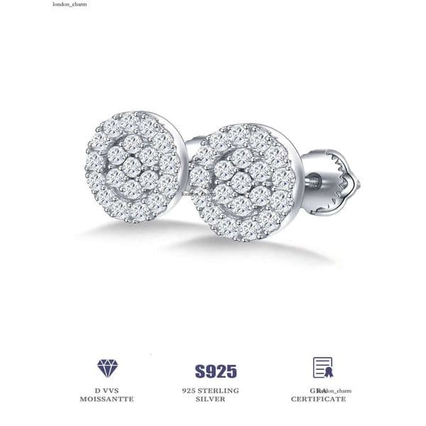 Wholesale Round White Gold Plated 925 Sterling Silver Ice VVS Moissanite VVS Moissanite Luxury Women Men Stud Earrings