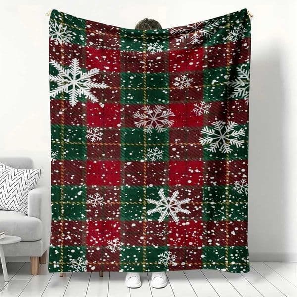 Christmas Plaid Snowflake Pattern Blanket Soft Cozy Throw Blanket for Couch Festive Winter Holiday Decor Blanket for He Gift H251209