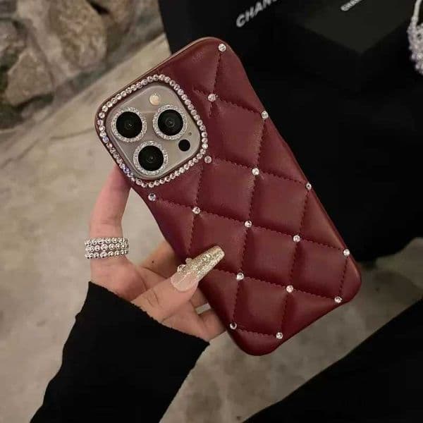 New Phone Case Suitable for iPhone 16 Pro Luxury Rhinestone 15promax Leather 14 13 Hand-held Rope 12 Half Pack Protective Cover M251209