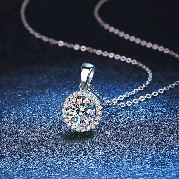 S Pure Sier Pendant Simple Round VVS Moissanite 1 CT Necklace for Women