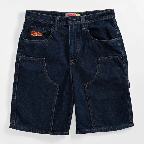 Summer Empyre Dark Blue Skateboard Denim Shorts Patchwork Embroidery Loose Jeans Wide Leg Pants HipHop Rock Street 251204