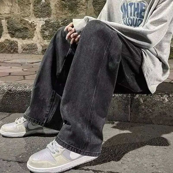 2023 New Streetwear Loose Jeans Men Korean Style Fashion Loose Straight Wide Leg Pants Mens Brand Clothing Black Light Blue M251209
