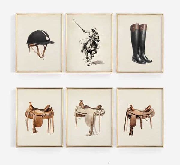 Antique Horse Rider Polo Etching Sport Equestrian Gallery Poster Canvas Painting Wall Art Picture He Farm House Decor H251208