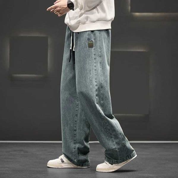 8XL New Wide Leg Washing Jean Pants Men Trousers Neutral Solid Color Loose Casual Straight Outdoor Fashion Plus Size Pants M251209