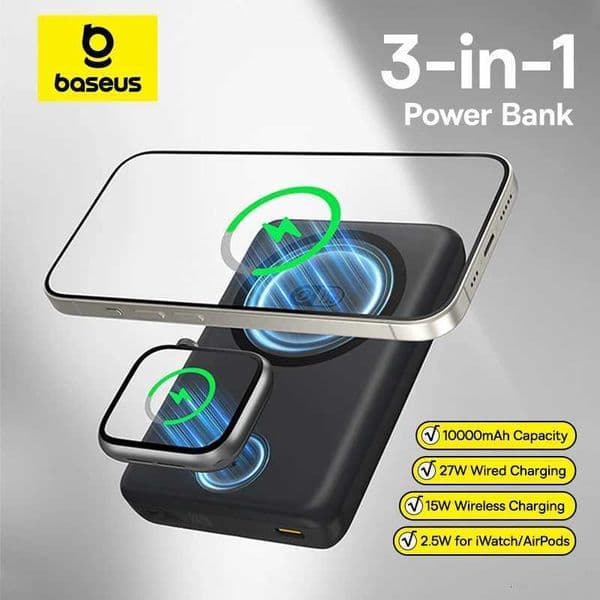 Baseus 27W Magnetic Power Bank 10000mAh 15W Wireless Charging External Battery For iPhone iWatch AirPods H251209