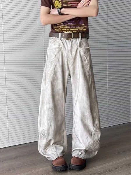 2025 Ropa Y2K Grunge Dirty Streetwear Washed White Baggy Jeans Pants For Men Clothing Wide Leg Long Trousers Pantalones Hombre M251209