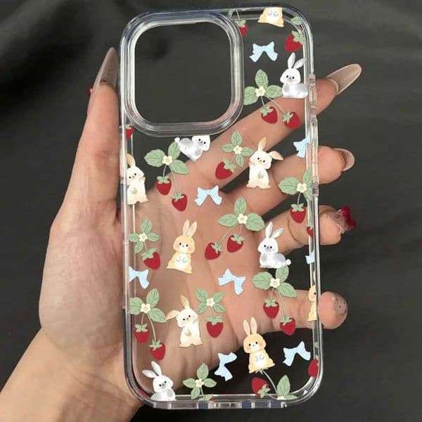 Ins Cute Cartoon Phone Case For iPhone 11 Funda iPhone 15 13 16 12 14 Pro Max Soft TPU Rabbit Strawberry Back Cover M251209