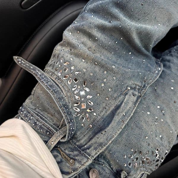 Designer Luxury Clothing 2025 New Heavyweight Straight-leg Jeans For Women, Spring And Autumn Design, Rhinestone High Waist, Loose Slimming Narrow Wide-leg Pants