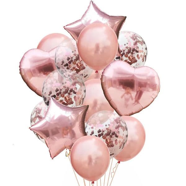 14pcs Rose Gold Mix Star Heart Confetti Latex Balloons Birthday Party Decorations s Adult Wedding Anniversary Globos Supplies 251204