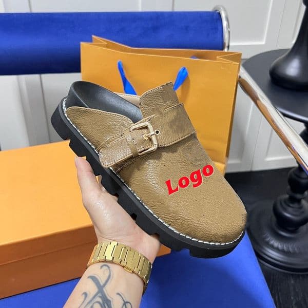 2026 Fashion Customized Brand Logo Designer Slipper Flat Scuffs Sandals Calfskin Mules Denim Letter Printing Mens Luxury Casual Shoes rm fashion womens fluffy shoe