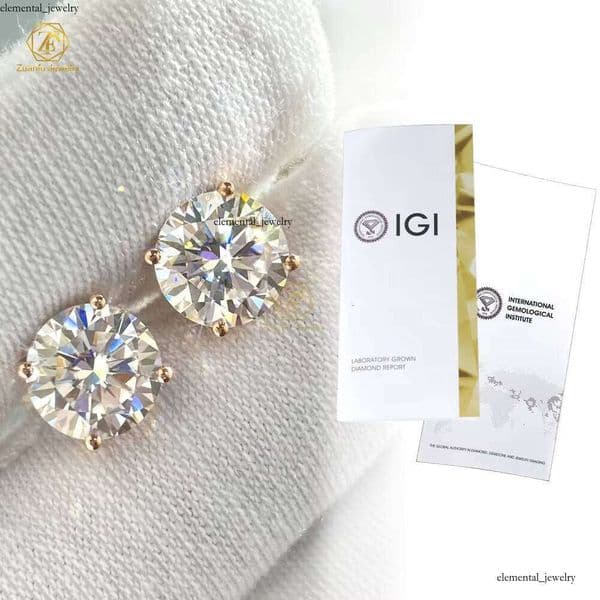 Classic 0.3-2.0 CT HPHT Lab-Grown VVS Moissanite Stud Earrings 14k/18k Gold IGI Certified Daily Wear 4-Prong Set 2c
