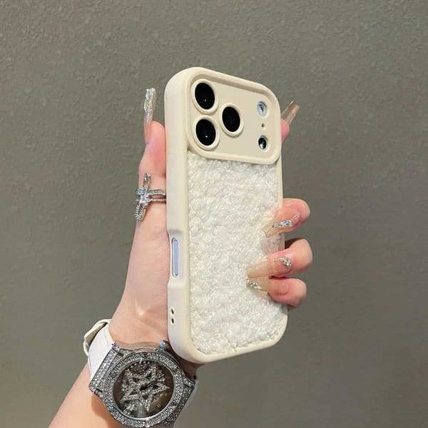 Korean Cute Fluffy Phone Case For iPhone 17 11 12 13 14 15 Pro Max 16 Plus XR XS Max Plush Solid Color Cover Soft Plush Coque M251209