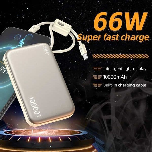 Kiki Shoot 10000mAh Power Bank 66W Fast Charge Powerbank CCC Chinese Certification with Charging Cable for iPhone H251209