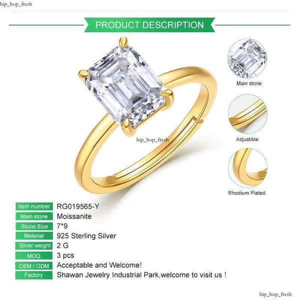 Wholesale Jewelry S925 Silver VVS Moissanite 2CT Emerald Cut Gold Plated Silicon Stone Engagement Ring