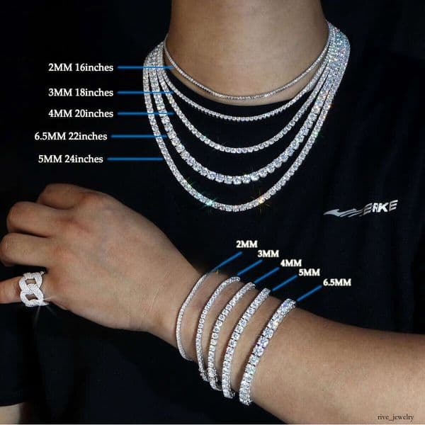 Sier Platinum Plated Tennis Chain VVS & Ice Moissanite 3mm 4mm 5mm Necklace Hip Hop Style
