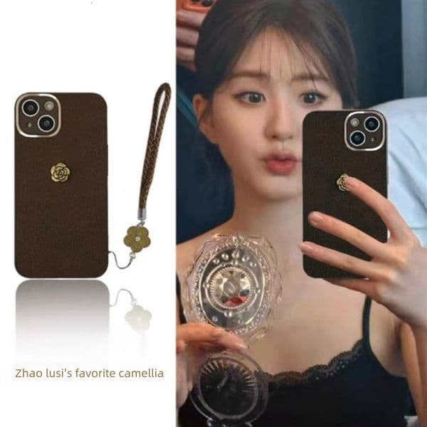 2026 New New Outdoor Zhao Lusi's Same Phone Case Camellia Golden outdoor Ball Suitable For Apple 15 Pro Max 12 13 Women Iphone 14 Crossbody 11 Trendy Free Shipp