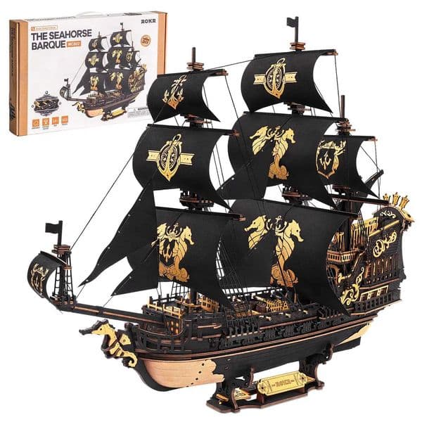 ROBOTIME 3D Wooden Puzzle Wooden Ship Model Kits for TeensAdults to Build Home Desk Decoration Gifts The Seahorse BarqueT251210