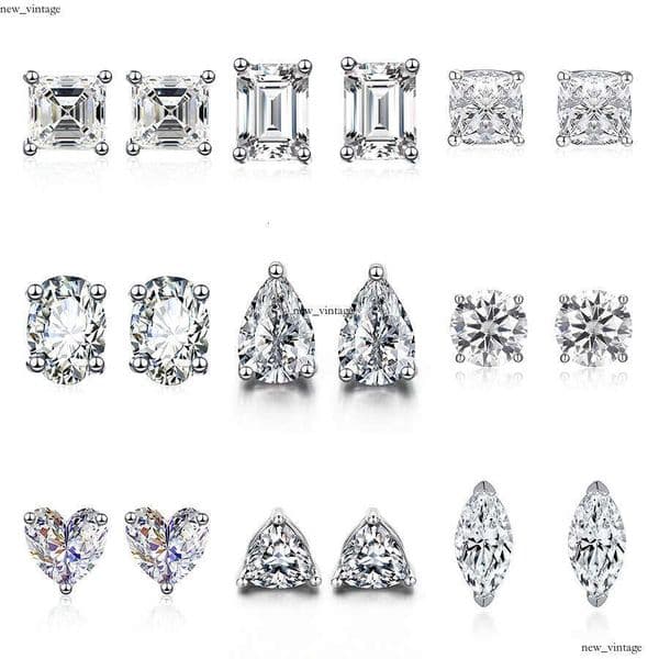 VVS Moissanite 1ct S925 Sterling Silver Gra Certified Round Emerald Cut Screw Back Carbonite Stud Earrings