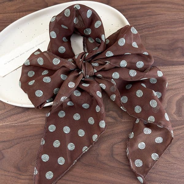 Brown Polka Dot Printed High-end Versatile Accessory Neck Tie for Women 2025 New Hairband Long Scarf