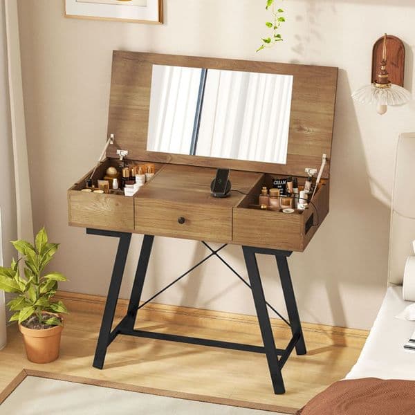 Vanity Desk with Flip Top Mirror Makeup Dressing Table