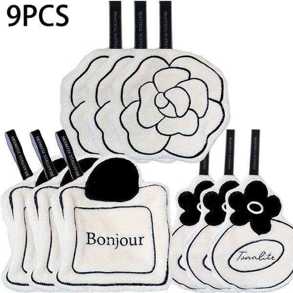 2026 New Luxury 9Pcs Hanging Towels Camellia Ultra Absorbent Hand Wash Only Quick Drying Thick And Soft Polyester Kitchen Bathroom Decor C25