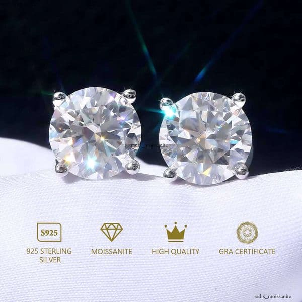 0.2ct-8ct Silicon Stone VVS Moissanite 14k White Gold Electroplated Solid 925 Sterling Silver Hypoallergenic Women Men VVS GRA Stud Earrings