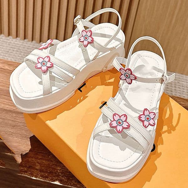 x TM Maya Platform Sandal 1AGWO2 Designer Light Pink Sandals. Ladies Cherry Blossom Thick Soled Shoes Women Luxury Casual shoe Epi Grained Calf Leather With Boxs