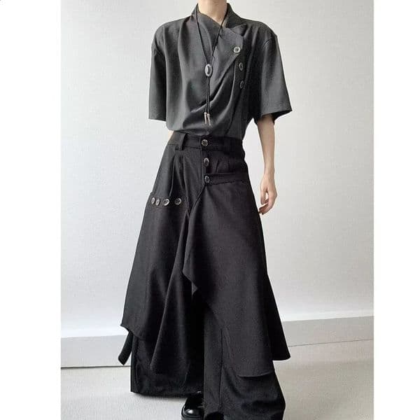 Y2k Dark Japanese Fashion Mens Pants Wide-Leg Hakama Casual Baggy Trousers Men Hip Hop Streetwear Stylish Samurai Clothing 251205