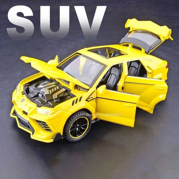132 Scale URUS Model Car Toy Diecast Metal Doors Opened Pull Back Simulation Vehicles Models Decoration Kids Music Light Gifts Y251209