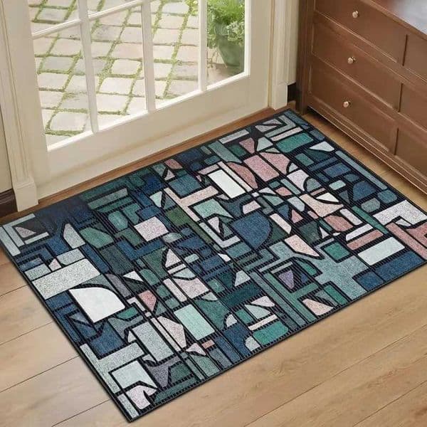 Abstract Geometric Rug Mottled Antique Textured Carpet Retro Style Living Room Kitchen Entrance Shoe Changing Non Slip Foot Mat C251210