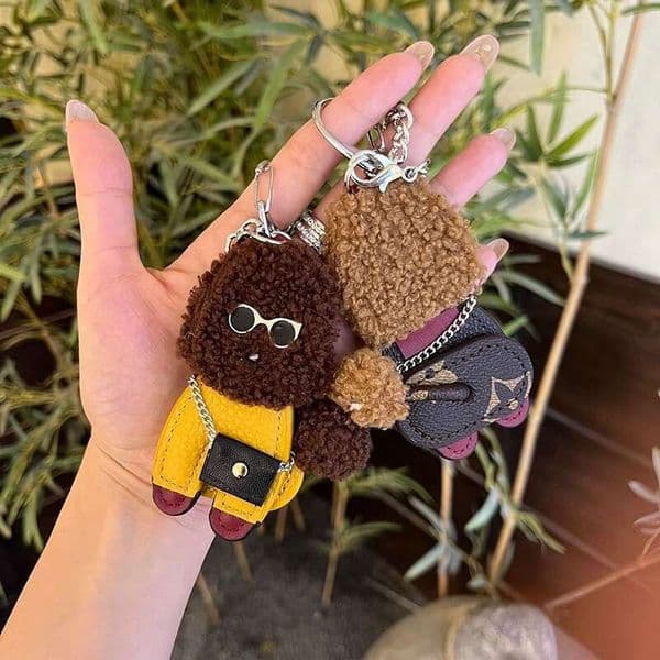 Classic Vintage Teddy Dog Creative Car Cartoon Plush Bag Pendant Couple Keychain