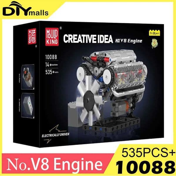 Mould King 10088 MOC Motorized NO V8 Engine Model Building Blocks Set Technincal Electrically Driven Toys Kids Gift 552pcsT251210