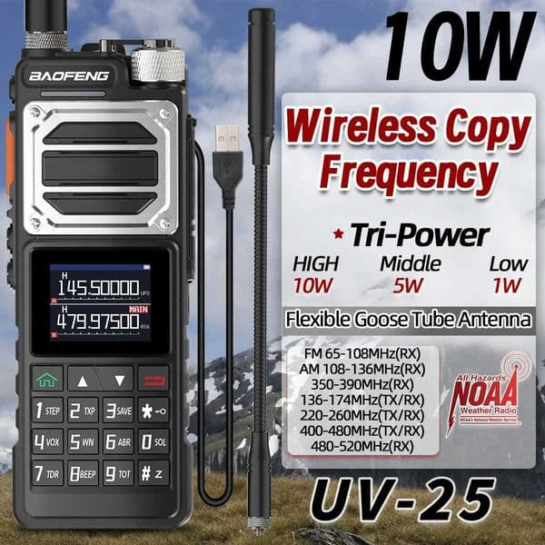 Baofeng UV-25 Air Band Walkie Talkie Wireless Copy Frequency NOAA Type-C FM Long Range High Power Two Way Ham Radio for Hunting M251210