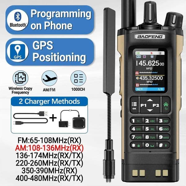 BAOFENG UV-32 GPS Air Band Walkie Talkie Long Range 10W Multi Band Programming Wireless Copy Frequency Two Way Radio M251210
