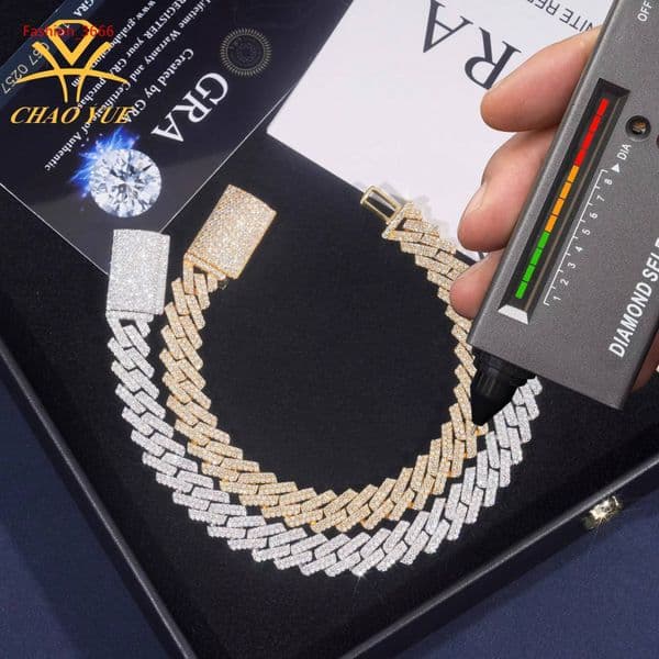 European American Hip Hop 925 Sterling Silver Moissanite Necklace VVS 10mm Double Row Stone Cross-Border Hot Sale Men Cuban