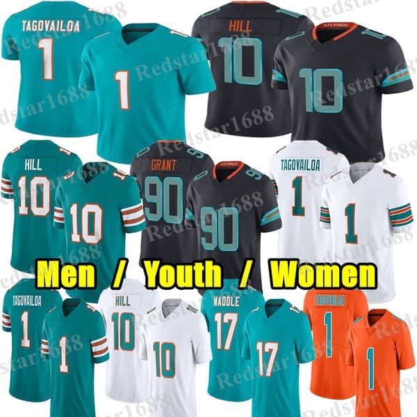 #1 Tua Tagovailoa Football Jersey #10 Tyreek Hill Jaylen Waddle Kenneth Grant Dan Marino De'Von Achane Zach Sieler Chop Robinson Jaylen Wright Bradley Chubb jerseys