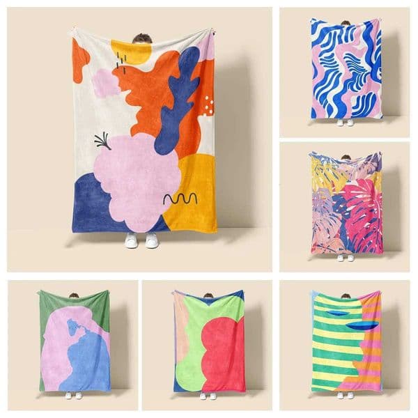 Morandi Color Blanket Abstract Botanical Graffiti Design Scandinavian Minimalist Sofa Blanket Cafe He Dual pose H251209