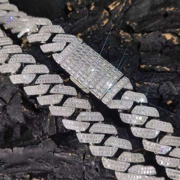 Custom 20mm 2 Row Long Stick VVS Moissanite Ice Miami Cuban Chain Bracelet Pearl Brass Hip Hop Jewelry Necklace
