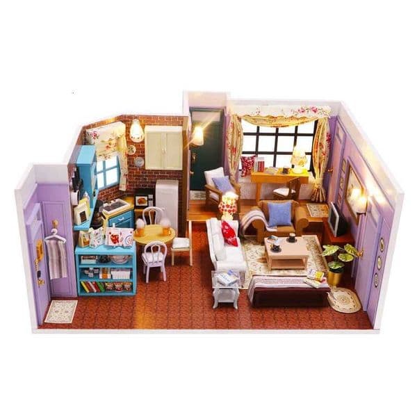 DIY Monicas Apartment Casa Wooden Doll Houses Miniature Building Kit Dollhouse With Furniture Assembly Toys for Friends Gifts X251211