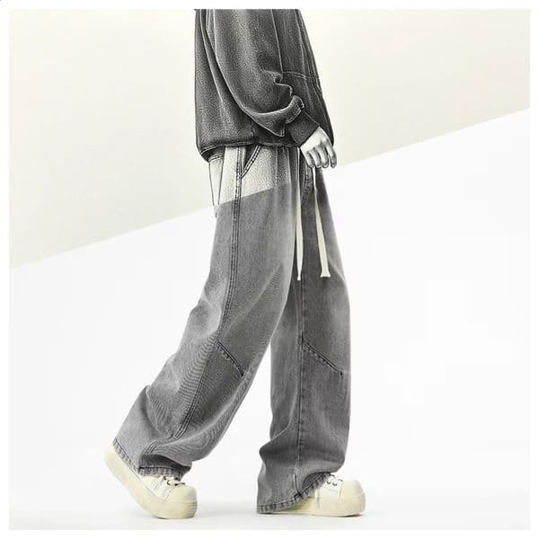 2025 Hip-hop Baggy Denim season elastic waist Korean Mens Jeans American Loose Fit Wide-leg Straight Casual Trousers Street 251211