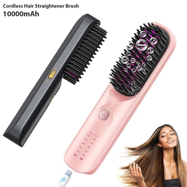 Cordless Hair Straightener Brush 450F Adjustable Temp 30s Fast Heating 10000mAh Travel Wireless Straightening Comb Adult Kids 251204