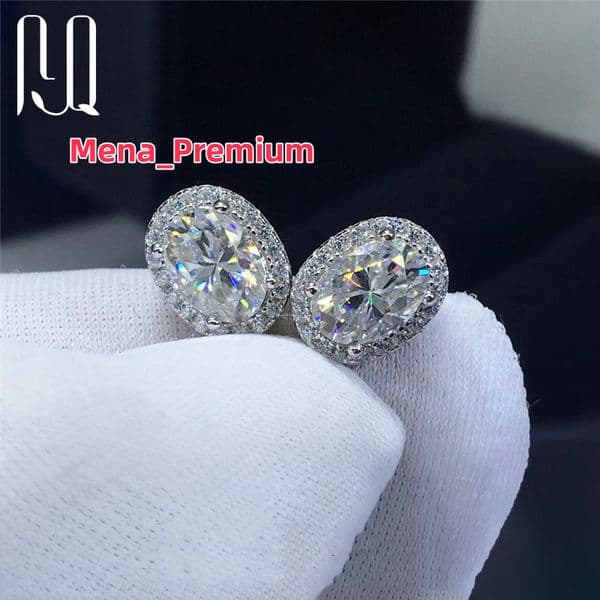 PYQ 1ct/2ct 925 Silver Moissanite Halo Earrings with Gra Certificate Teacher Earrings Oval Moissanite Earrings