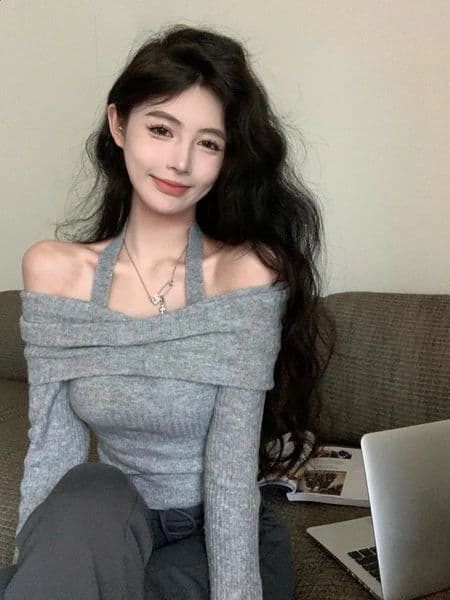 Korean Sle Spicy Girl One oulder Long Sve Knitted Sweater Womens Slim Fit ort Top Trendy Faion Autumn Arrival 251210