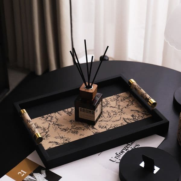 Vintage Printed Leather Tray Entryway Coffee Table Desktop High-End Aromatherapy Jewelry Storage Tray Ornament
