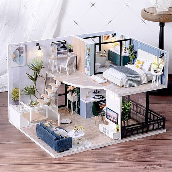 Doll House Kit 3D Wooden Mini DollHouse Assembly Building with Furniture Toys Childrens Birthday Gift Puzzle Handmade w251209