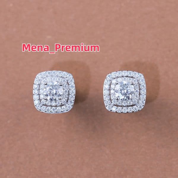 Fine Jewelry D/VVS Diamond Stud Earring 11mm Gold PlatedSquare Shape Stud 925 Sterling Moissanite Silver Earring