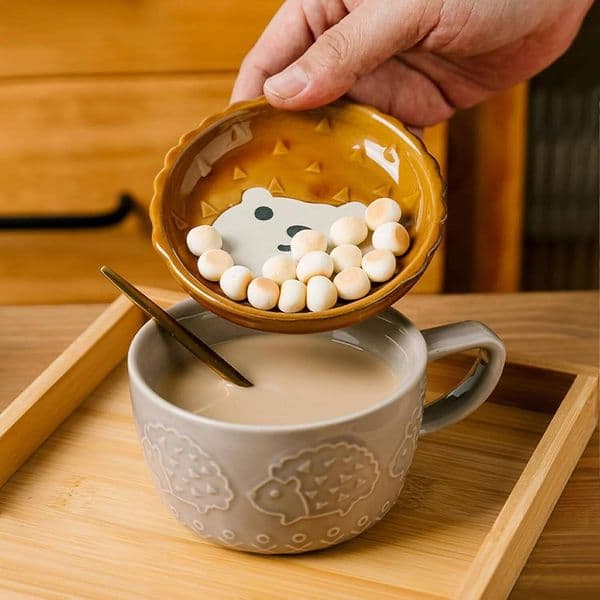 Cute Kawaii Pink Cat Coffee Mugs With Lids Spoon Japanese Cartoon Shiba Inu Ceramic Dessert Saucer Set Breakfast Milk Mugs Gift