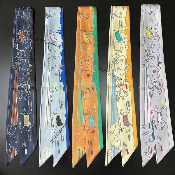 Brand Design Pet Dog Twill Silk Scarf Women Foulard Skinny Bag Scarves Fashion Neckerchief Headband For Girls H25424